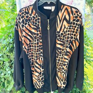 WOMENS XL BONNIE BLAIN LEOPARD PRINT 2 POCKET ELASTIC WAISTBAND ZIP FRONT JACKET